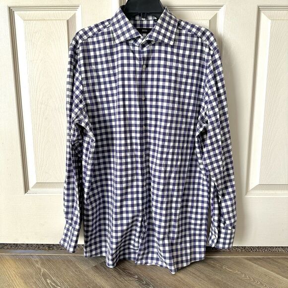Hugo Boss purple check button down shirt - Picture 1 of 8